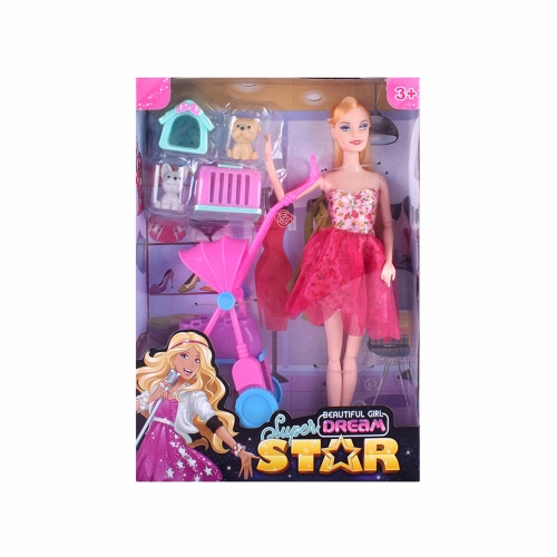 Barbie Star Barbie Vestido Rosa Con Estrellas Muñeca Super