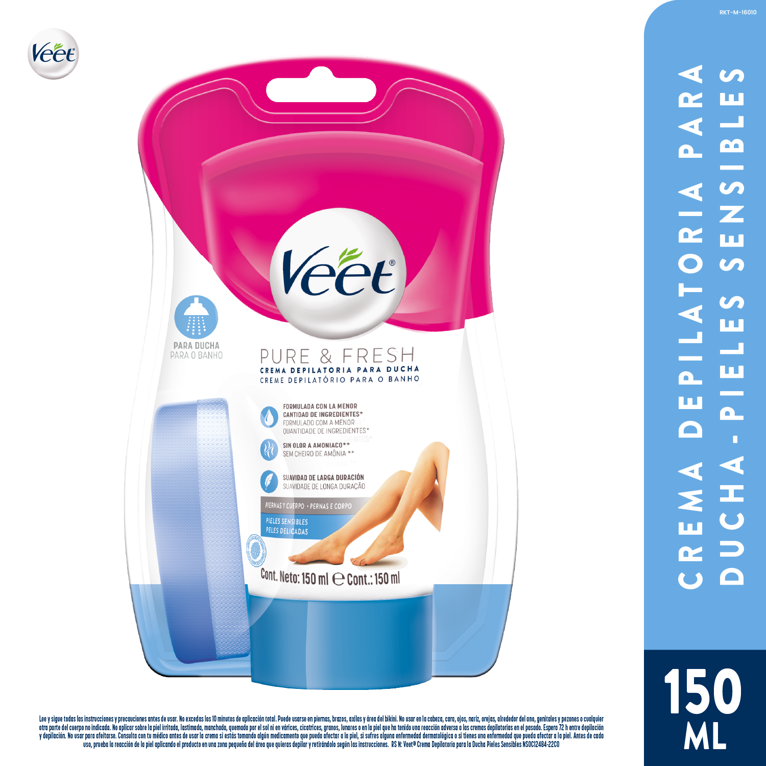 Crema Depiladora Corporal Para Ducha Piel Sensible Pure Y Fresh Veet 150 Ml  en Tipti Tipti