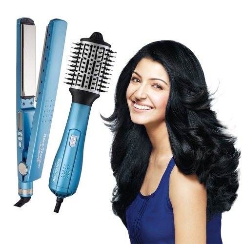 Plancha Alisadora Y Cepillo Secador Tecnología Nano Titanium 1000W